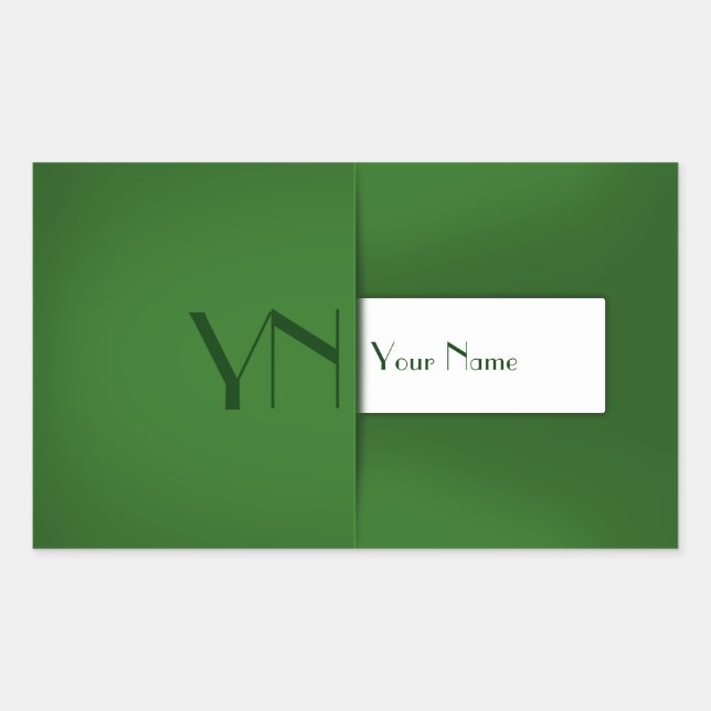 Sticker Rectangulaire Modern Simple Green Monogram Name (Devant)