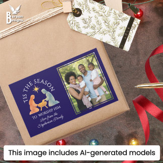 Sticker Rectangulaire Moderne C'EST LA SAISON Photo de famille de Noël