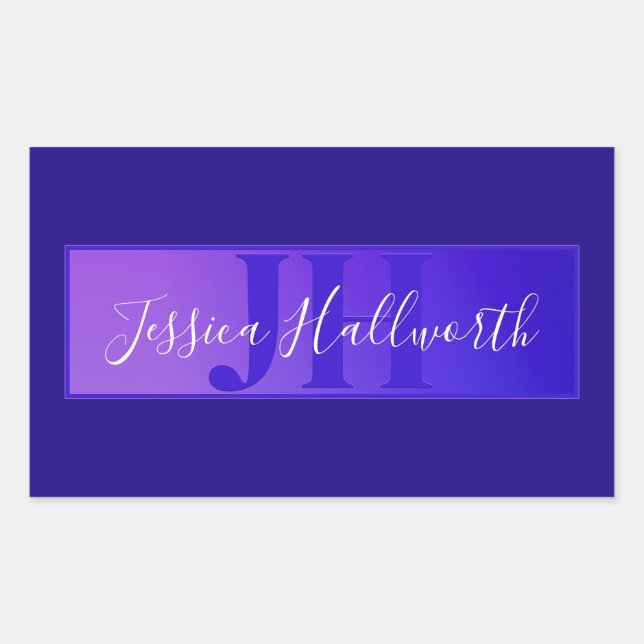 Sticker Rectangulaire Moderne Élégant Nom de Script & Monogramme Ombre V (Devant)