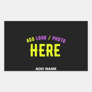 STICKER RECTANGULAIRE MODERNE ET MODERNE PERSONNALISABLE NOIR VÉRIFIÉ