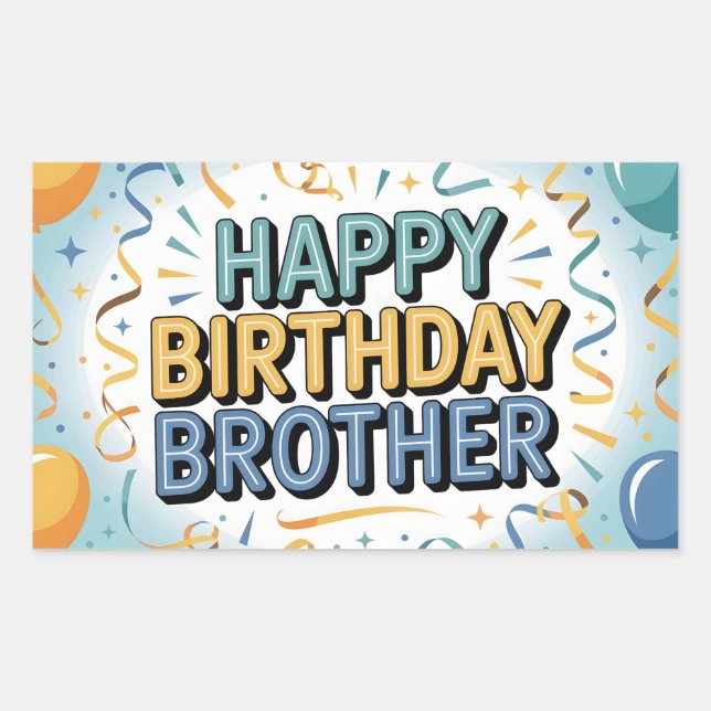 Sticker Rectangulaire Moderne sarcelle et jaune "Joyeux Anniversaire Frè (Devant)