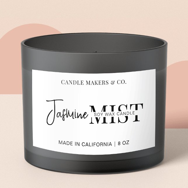 Sticker Rectangulaire Moderne Script Professional Bougie noir blanc (Modern black and white candle jar labels)