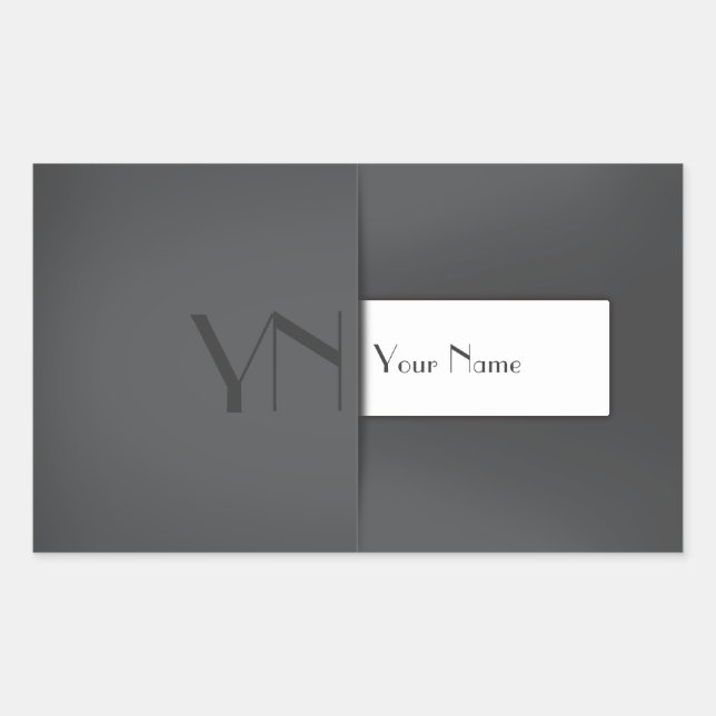 Sticker Rectangulaire Moderne simple gris anthracite Nom du monogramme (Devant)