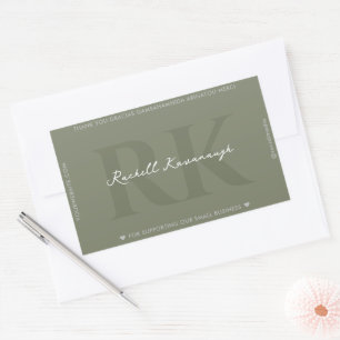 Sticker Rectangulaire Moderne Simple Monogramme Sage Vert
