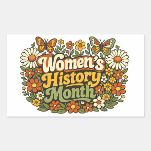Sticker Rectangulaire Mois de l'Histoire des Femmes Rétro Floral Groovy