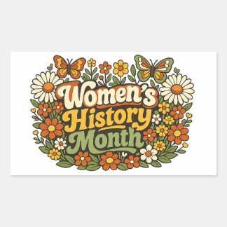 Sticker Rectangulaire Mois de l'Histoire des Femmes Rétro Floral Groovy