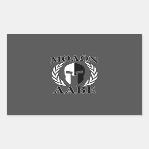 Sticker Rectangulaire Molon Labe Casque spartiate Laurels Charbon