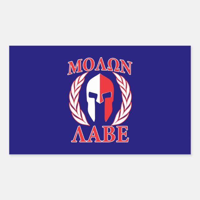 Sticker Rectangulaire Molon Labe Spartan Mask Laurels Marine Blue (Devant)