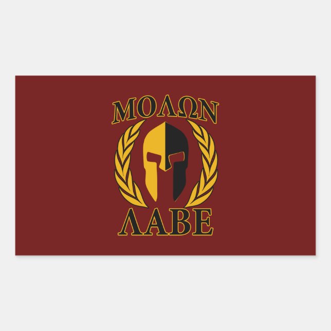 Sticker Rectangulaire Molon Labe Spartan Mask Laurels Rouge Bourgogne (Devant)