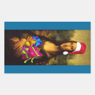 Sticker Rectangulaire Mona Lisa Arrive Comme Père Noël