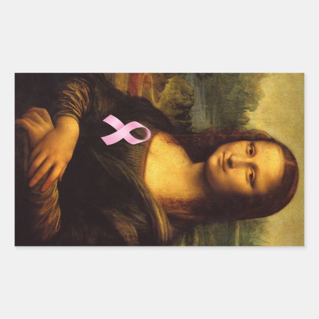 Sticker Rectangulaire Mona Lisa Au Ruban Rose (Devant)