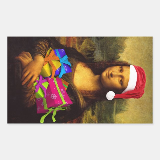 Sticker Rectangulaire Mona Lisa se déguise en Père Noël (Devant)