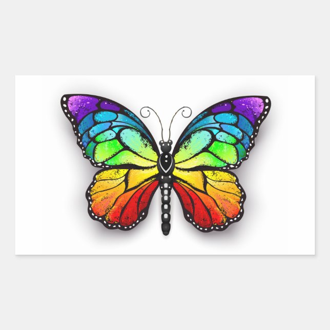 Sticker Rectangulaire Monarque papillon arc-en-ciel (Devant)