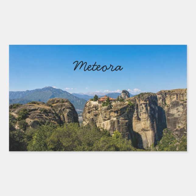 Sticker Rectangulaire Monastère au-dessus des rochers | Météora Grèce (Devant)