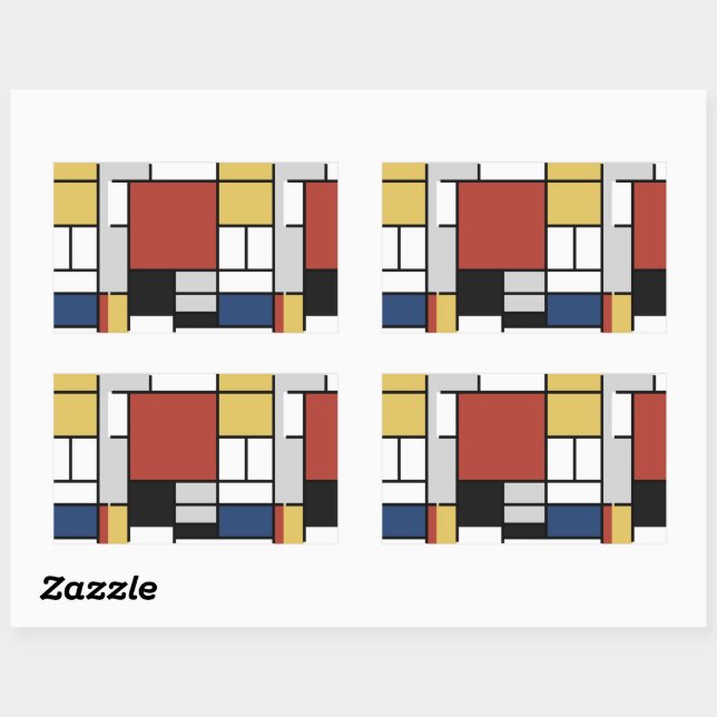 Sticker Rectangulaire Mondrian Peinture Rouge Plane Jaune Noir Gris Bleu (Feuille)