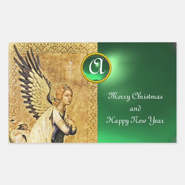Sticker Rectangulaire MONOGRAMME ANGEL ANNONCE, Jade verte (Devant)