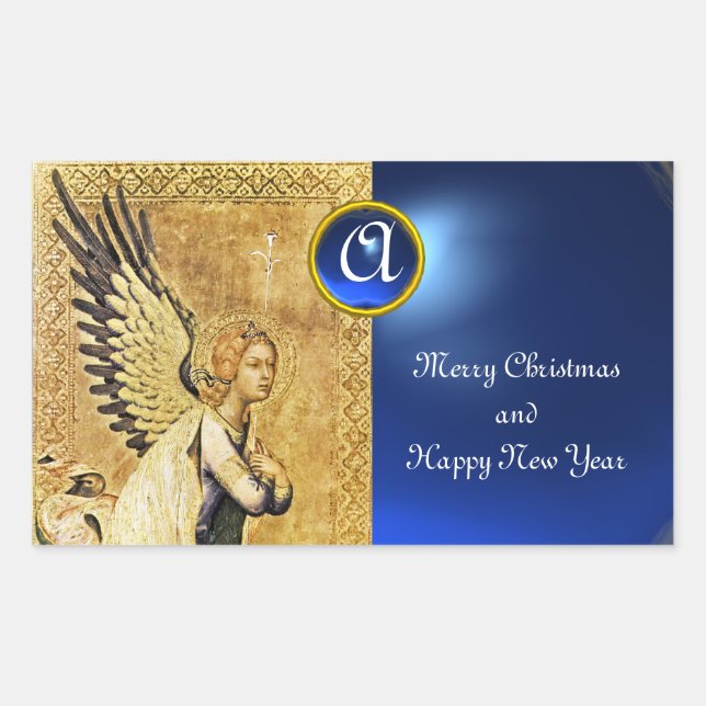 Sticker Rectangulaire MONOGRAMME ANGEL ANNONCE, Sapphire Bleu (Devant)