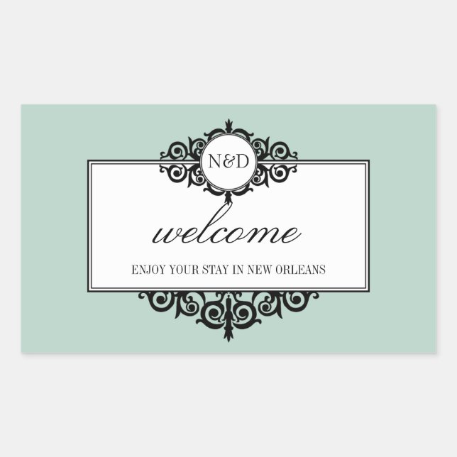 Sticker Rectangulaire Monogramme bleu cadre français sortie de la ville  (Devant)