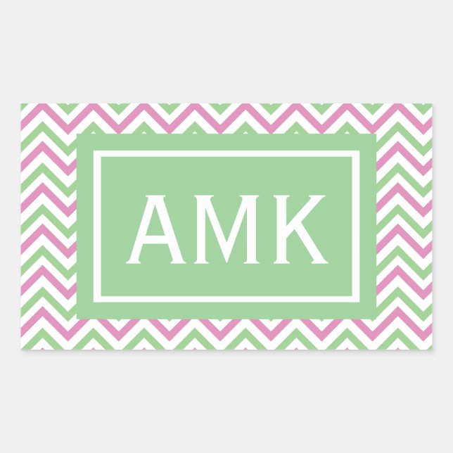 Sticker Rectangulaire Monogramme Chevron Spring (Devant)