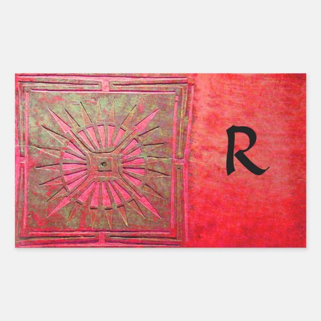 Sticker Rectangulaire MONOGRAMME DE L'ÉTOILE DU MATIN, rouge, vert (Devant)