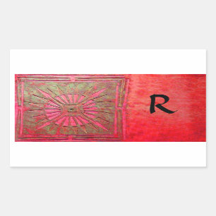 Sticker Rectangulaire MONOGRAMME DE L'ÉTOILE DU MATIN, rouge, vert