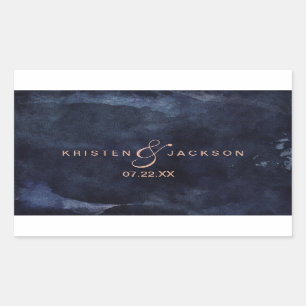 Sticker Rectangulaire Monogramme de mariage à l'aquarelle bleue marine e