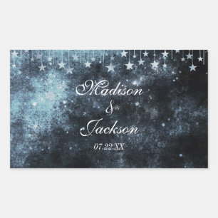 Sticker Rectangulaire Monogramme de mariage céleste aquarelle frappé d'é