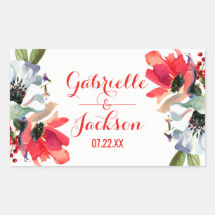 Sticker Rectangulaire Monogramme de mariage floral coquelicot rouge cora