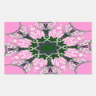 Sticker Rectangulaire Monogramme de mode floral mignon noir et rose