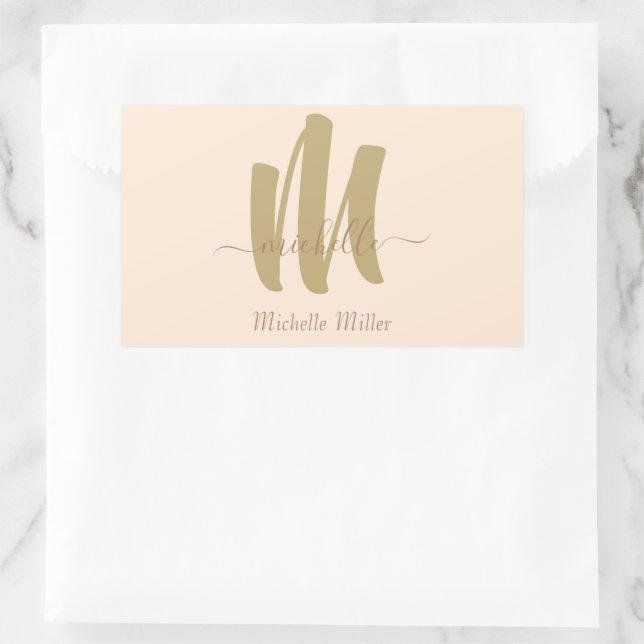 Sticker Rectangulaire monogramme d'or moderne beige (Sac)