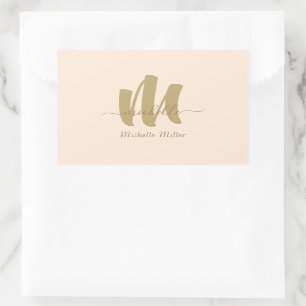 Sticker Rectangulaire monogramme d'or moderne beige