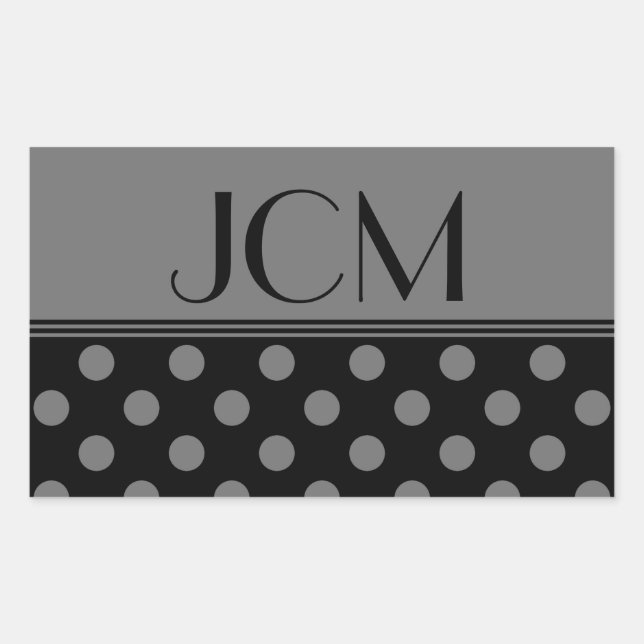 Sticker Rectangulaire Monogramme gris/noir à pois (Devant)