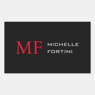Sticker Rectangulaire Monogramme Initial Minimaliste Moderne Rouge Noir