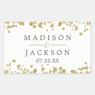 Sticker Rectangulaire Monogramme Mariage Confetti Blanc & Or
