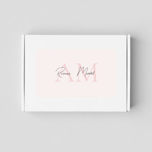 Sticker Rectangulaire Monogramme minimal initial et nom Pastel rose