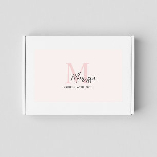 Sticker Rectangulaire Monogramme minimal initial et nom Pastel rose