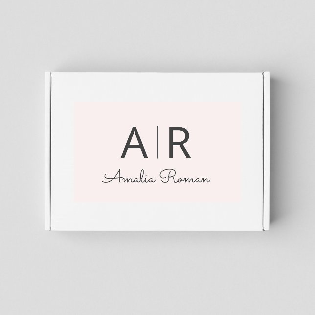 Sticker Rectangulaire Monogramme minimal initial et nom Pastel rose (Créateur téléchargé)