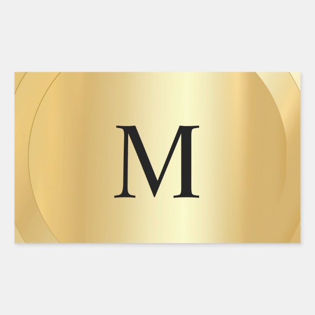 Sticker Rectangulaire Monogramme Modèle Personnalisé Élégant Faux Gold (Devant)