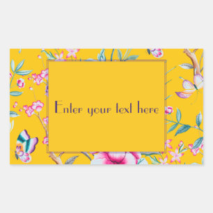 Sticker Rectangulaire Monogramme personnalisé Design floral jaune