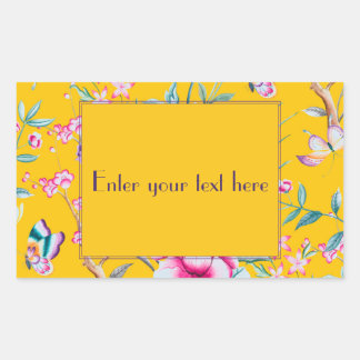 Sticker Rectangulaire Monogramme personnalisé Design floral jaune