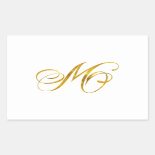 Sticker Rectangulaire Monogramme personnalisé M Faux Gold Foil Monogramm