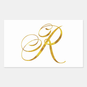 Sticker Rectangulaire Monogramme personnalisé R Faux Gold Foil Monogramm