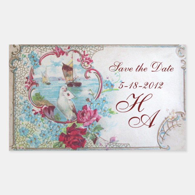 Sticker Rectangulaire MONOGRAMME ROMANTICA, Enregistrer la date (Devant)
