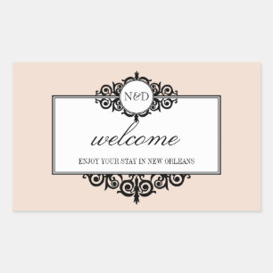 Sticker Rectangulaire Monogramme rose cadre français sortie de la ville 