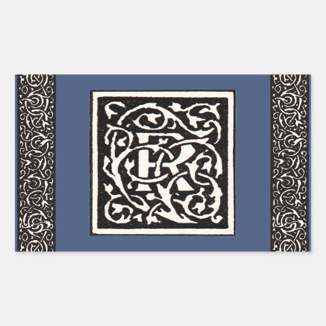 Sticker Rectangulaire Monogramme vintage R Art Nouveau (Devant)