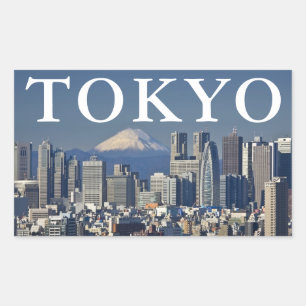Sticker Rectangulaire Mont Fuji   Skyline du quartier de Shinjuku Tokyo 