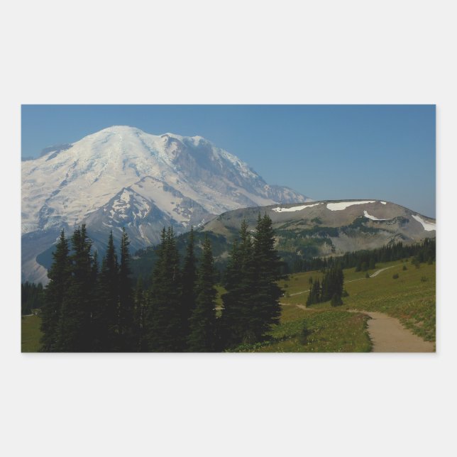 Sticker Rectangulaire Mont Rainier depuis le sentier Sourdough Ridge (Devant)