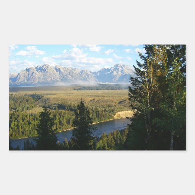 Sticker Rectangulaire Montagnes et rivière de Jackson Hole (Devant)