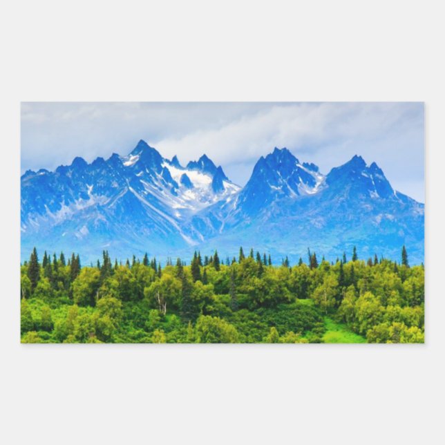 Sticker Rectangulaire Montagnes majestueuses de l'Alaska (Devant)