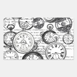 Sticker Rectangulaire Montre de Goût Victorienne en Collage Alice au Pay